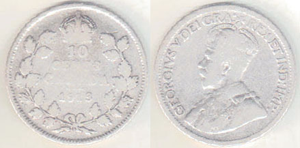 1913 Canada silver 10 Cents A005487